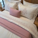 Housse de Couette Brodée 6 Pièces – Broderie Florale Rose Poudré
