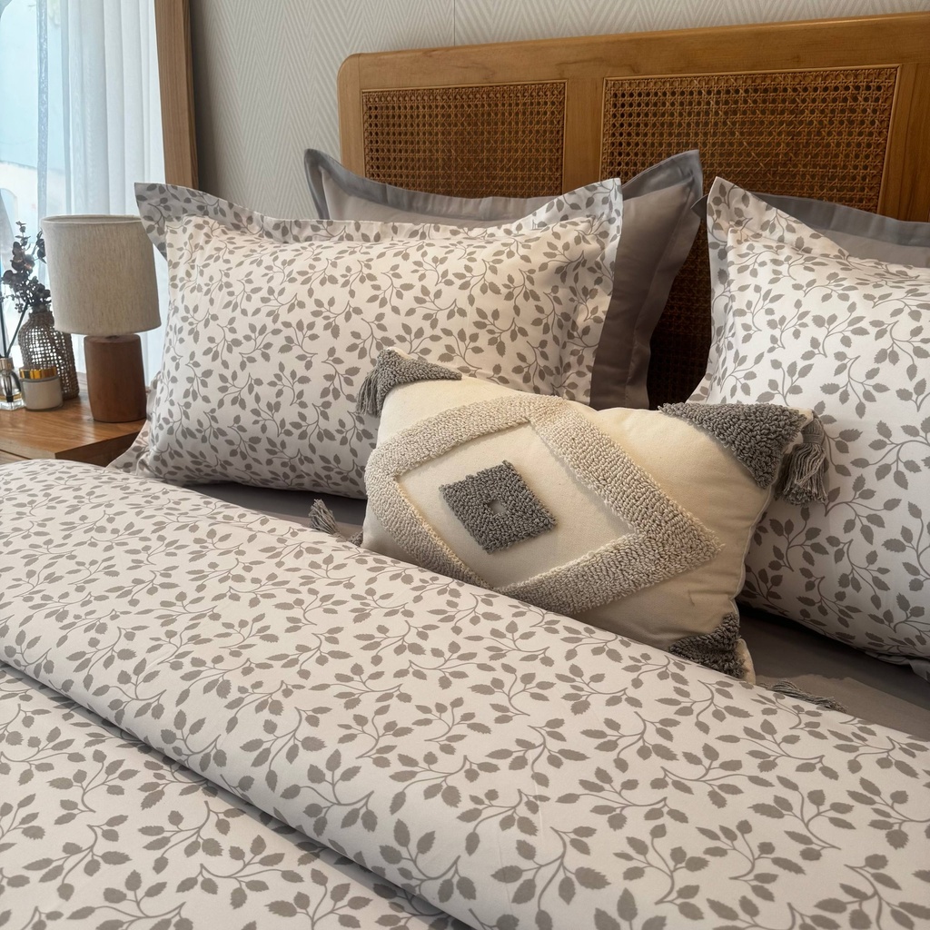 Parure Housse de Couette 6 Pièces – Feuillage Gris