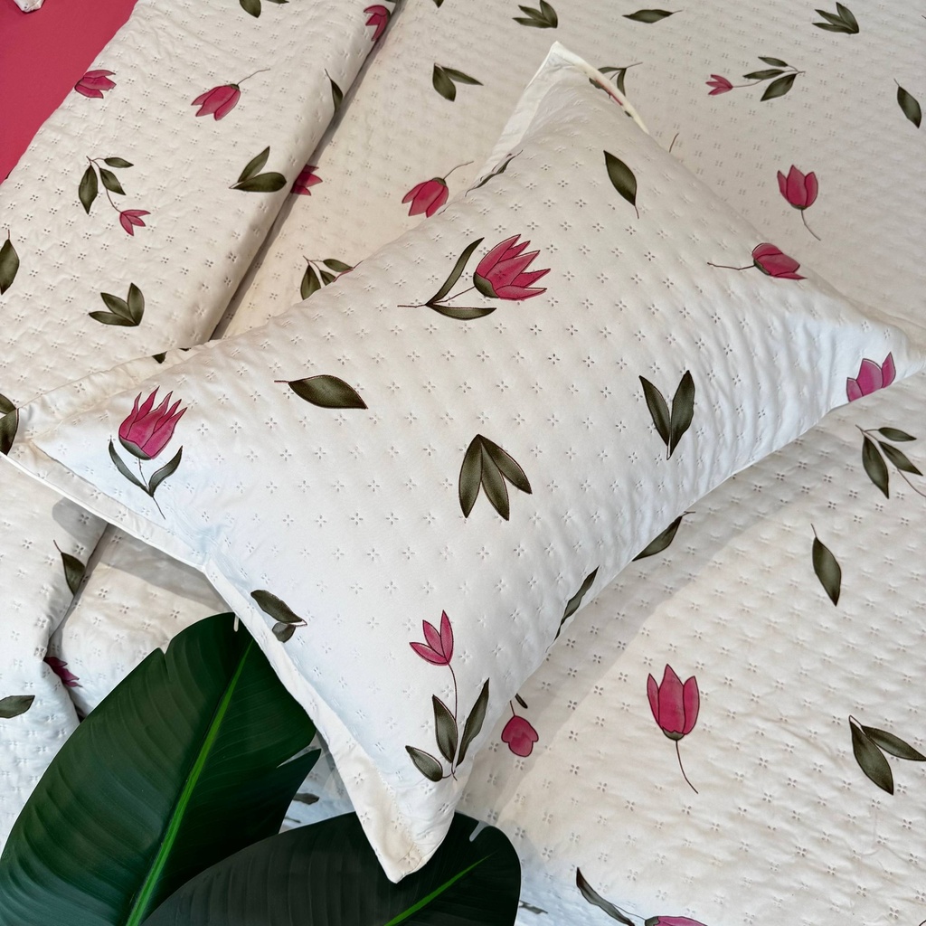 Couvre-lit Matelassé 3 Pièces – Tulipe Rose