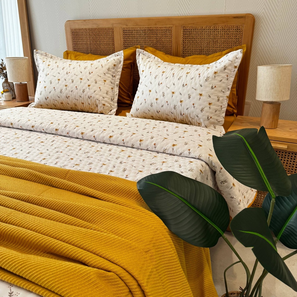 Couvre-lit Matelassé 3 Pièces – Moutarde Élégance