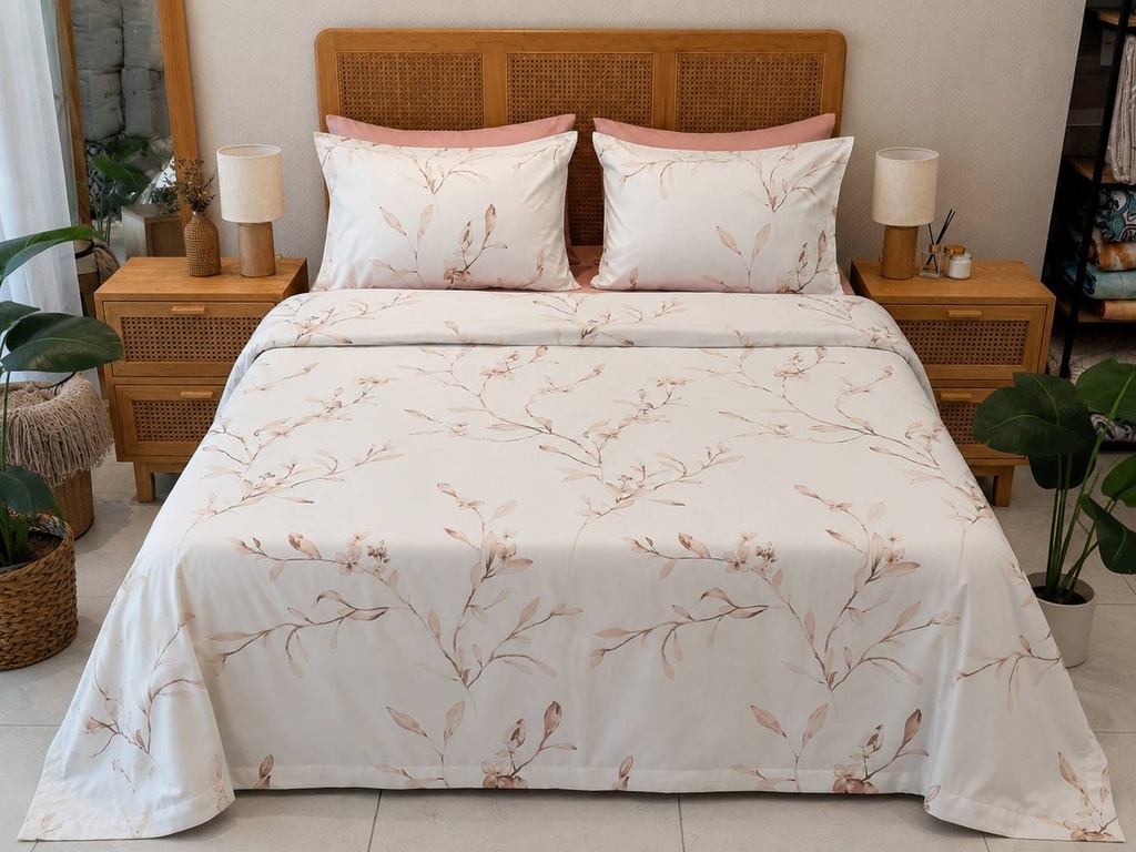Parure de Draps 6 Pièces – Feuillage Beige