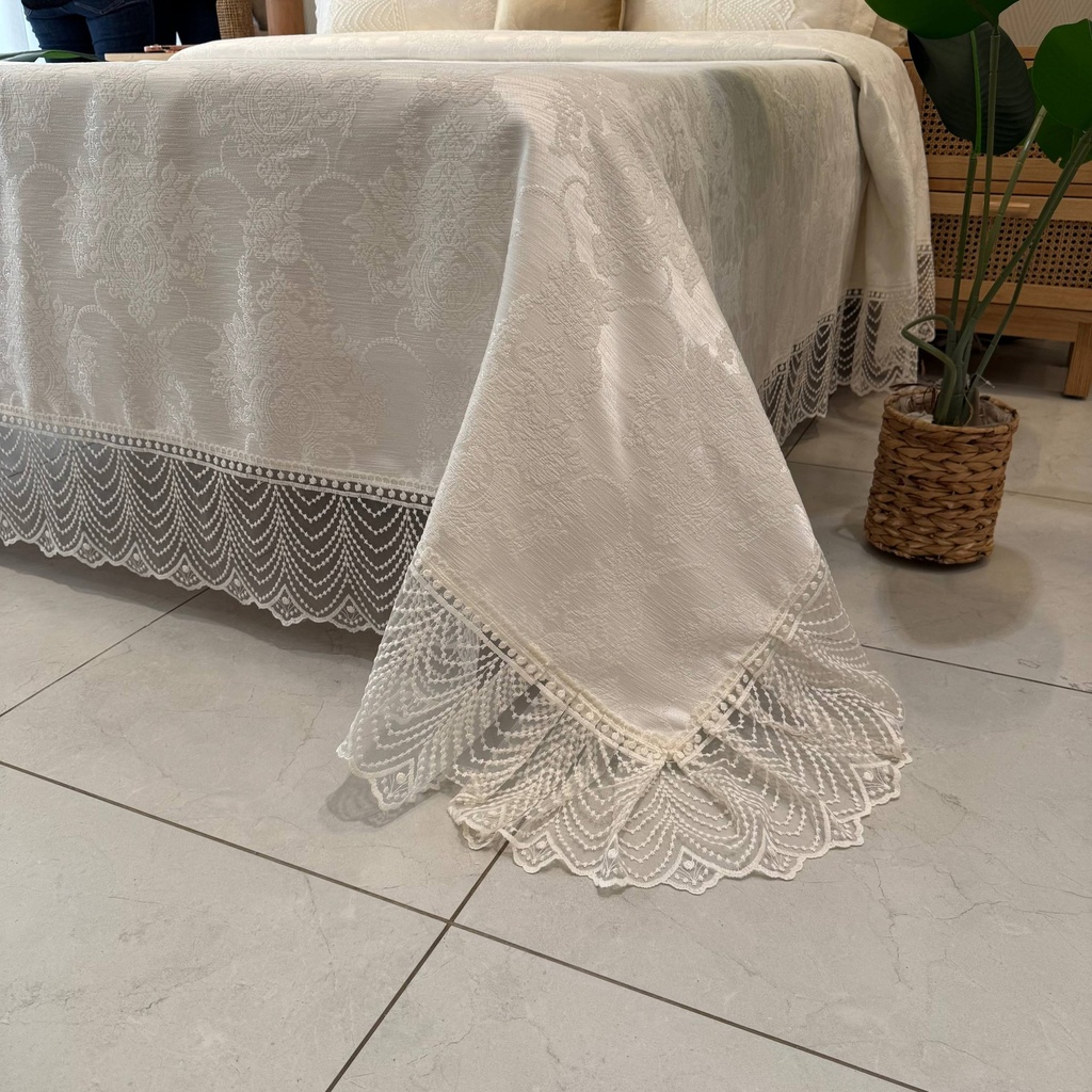Couvre lit 6 pieces Dentelle Blanc