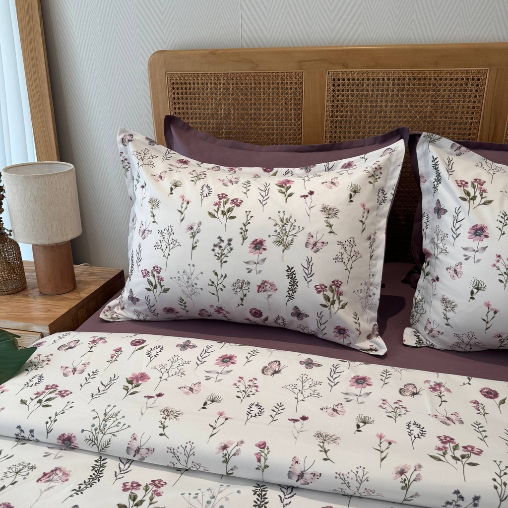 Parure de drap 6 pieces Jardin Fleuri mauve