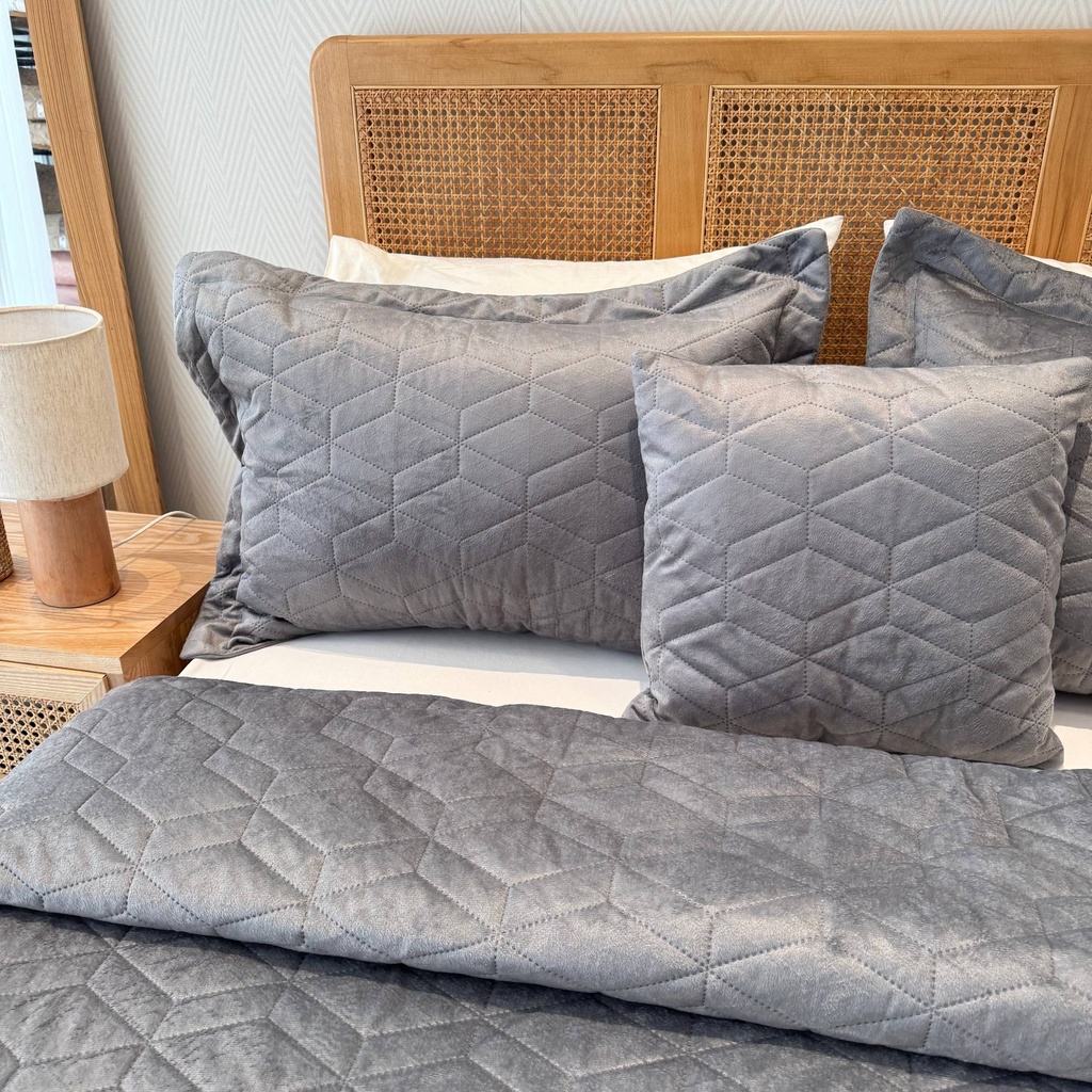 Couvre lit 4 pieces - elegance gris