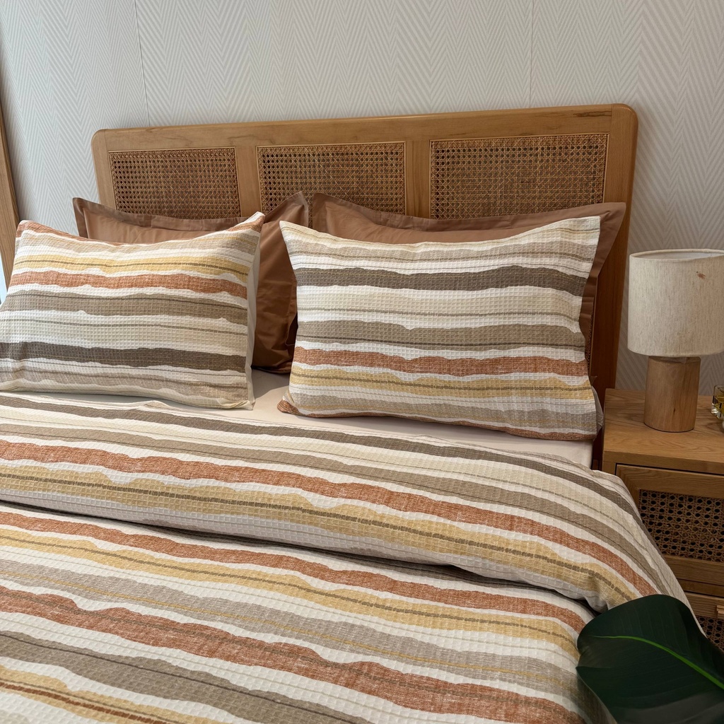 Couvre lit 3 pieces rayures camel