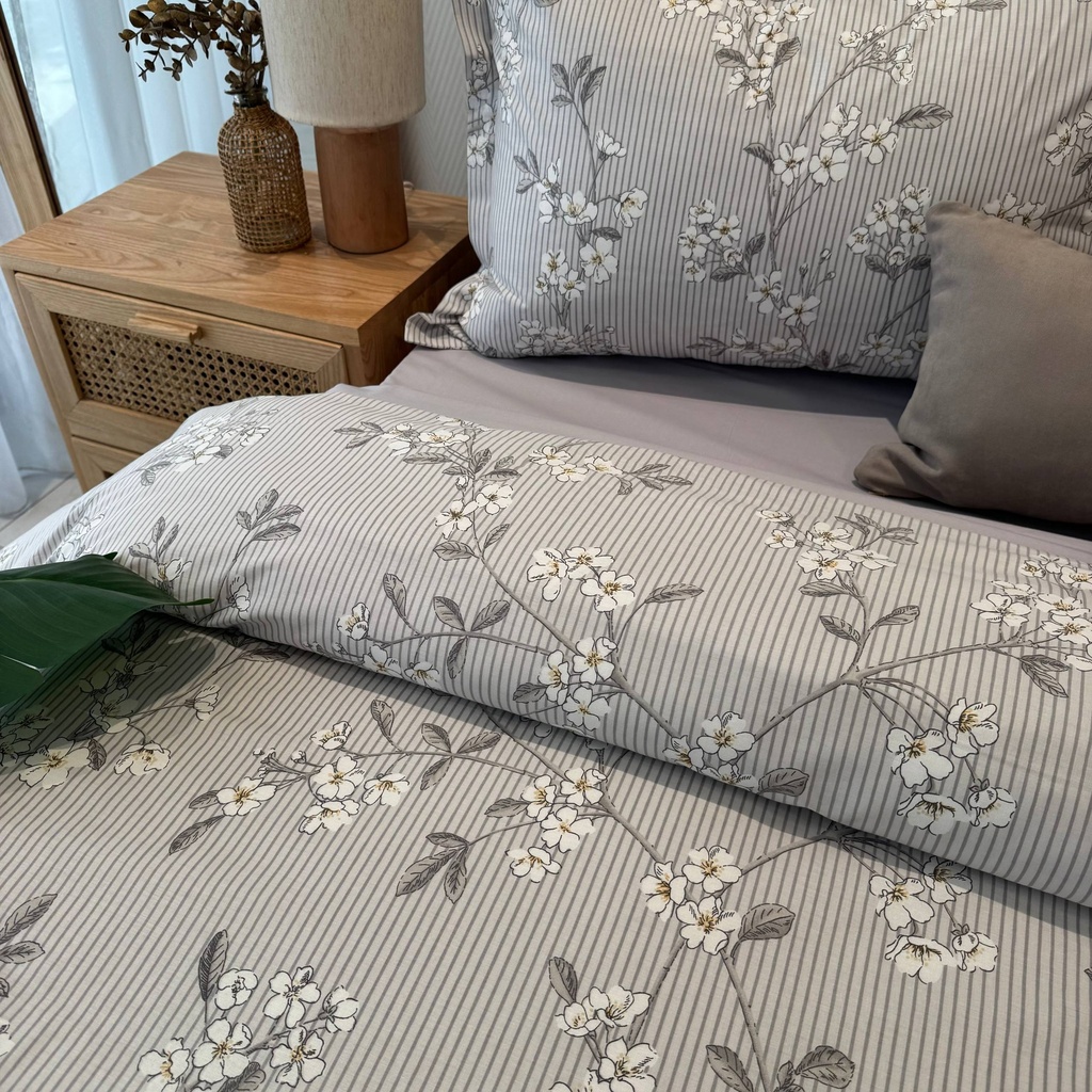 Housse de couette 6 Pieces a rayures Gris 100% Coton