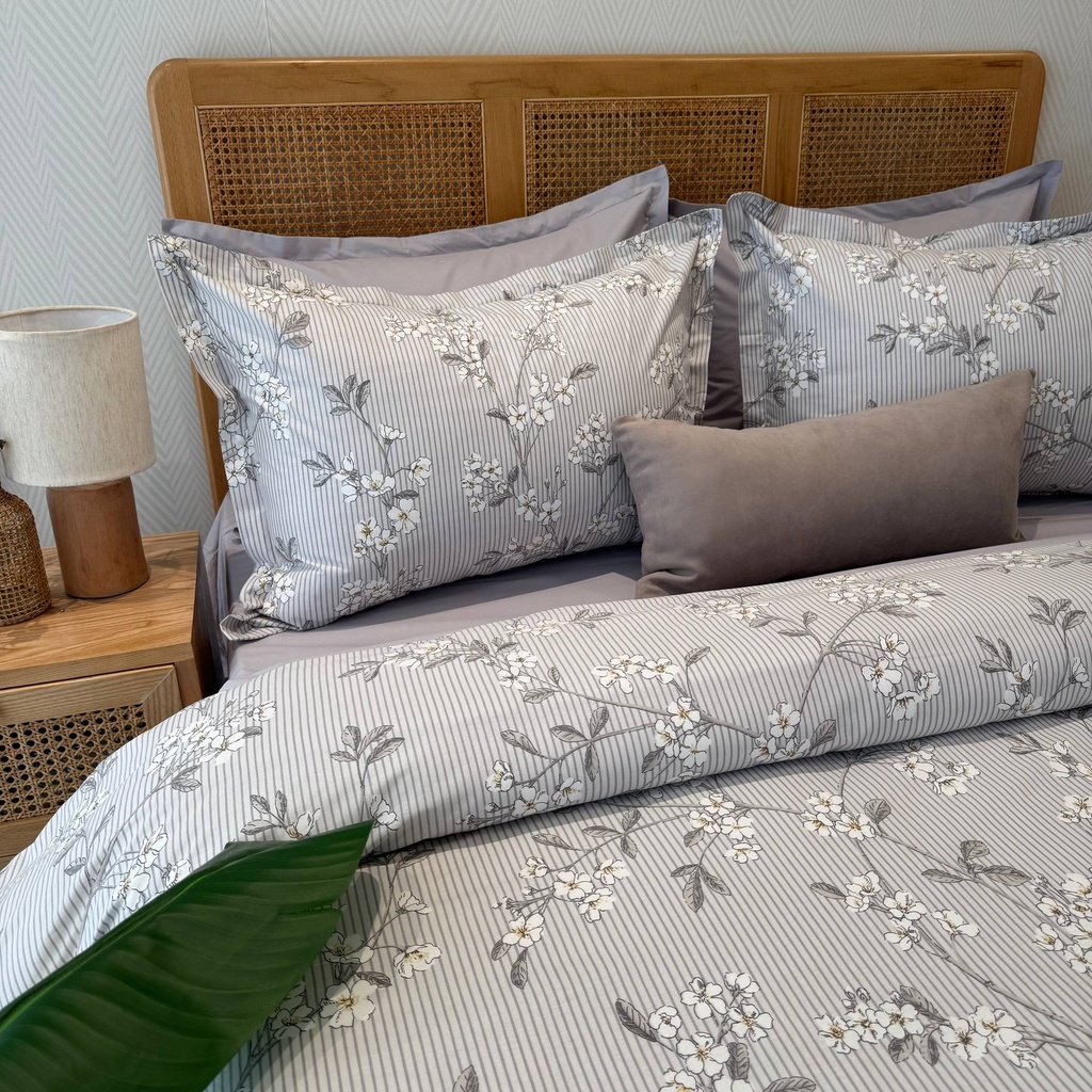 Housse de couette 6 Pieces a rayures Gris 100% Coton