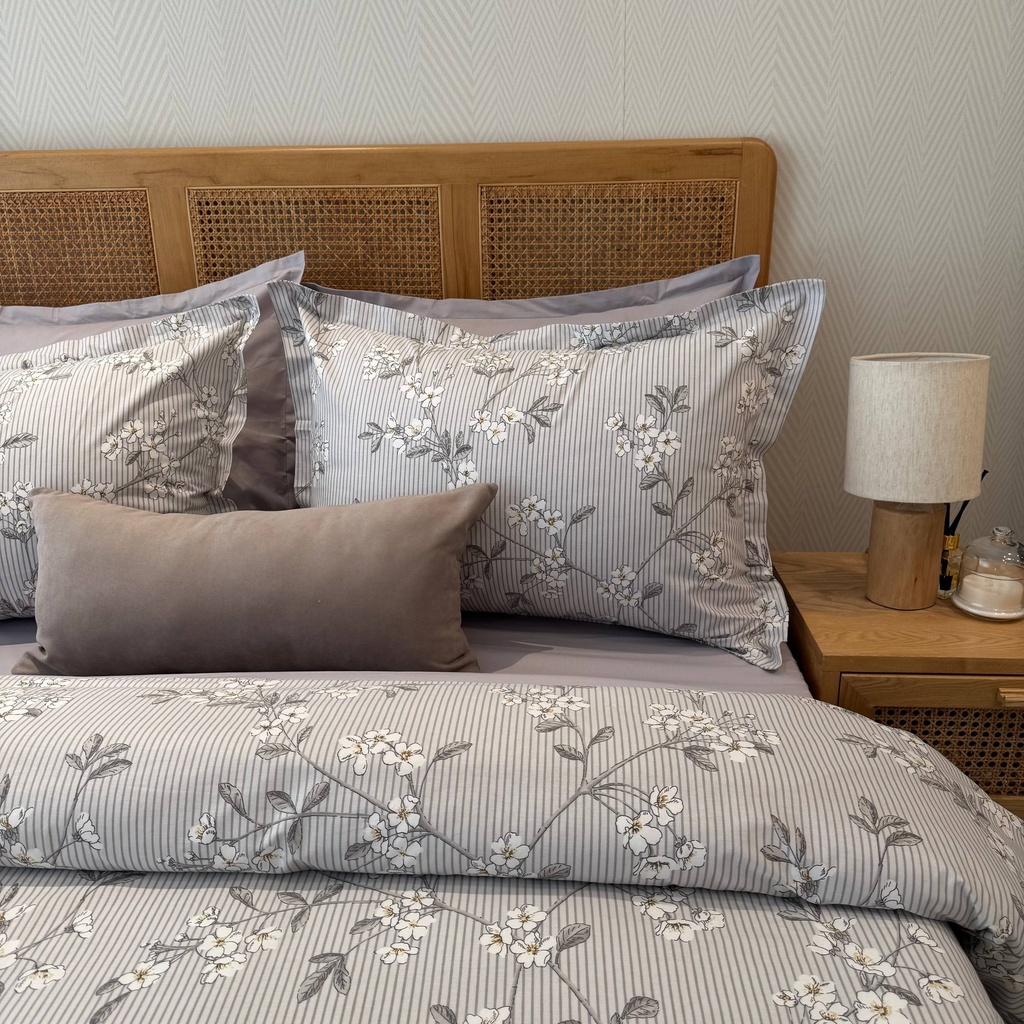 Housse de couette 6 Pieces a rayures Gris 100% Coton