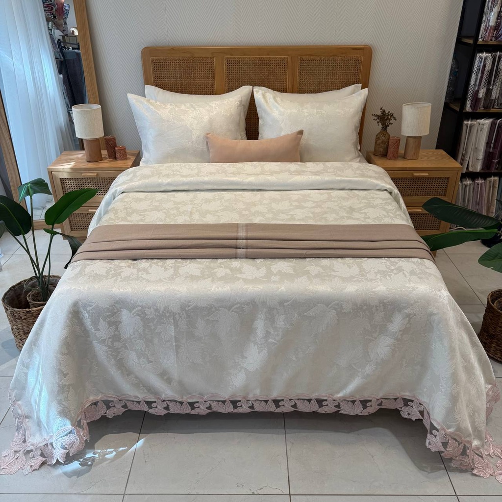 Couvre lit 6 pcs yaprak blanc rose
