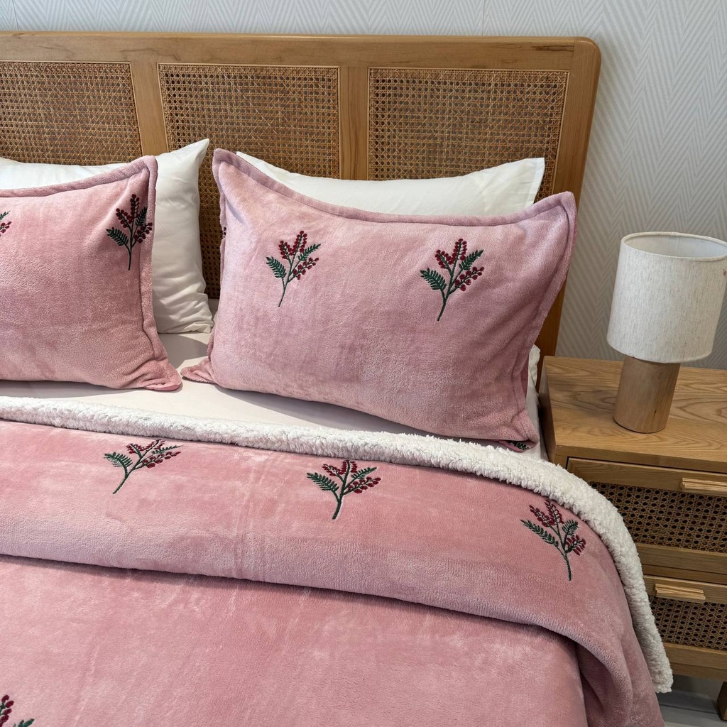 Couverture 3 pieces rose botanique