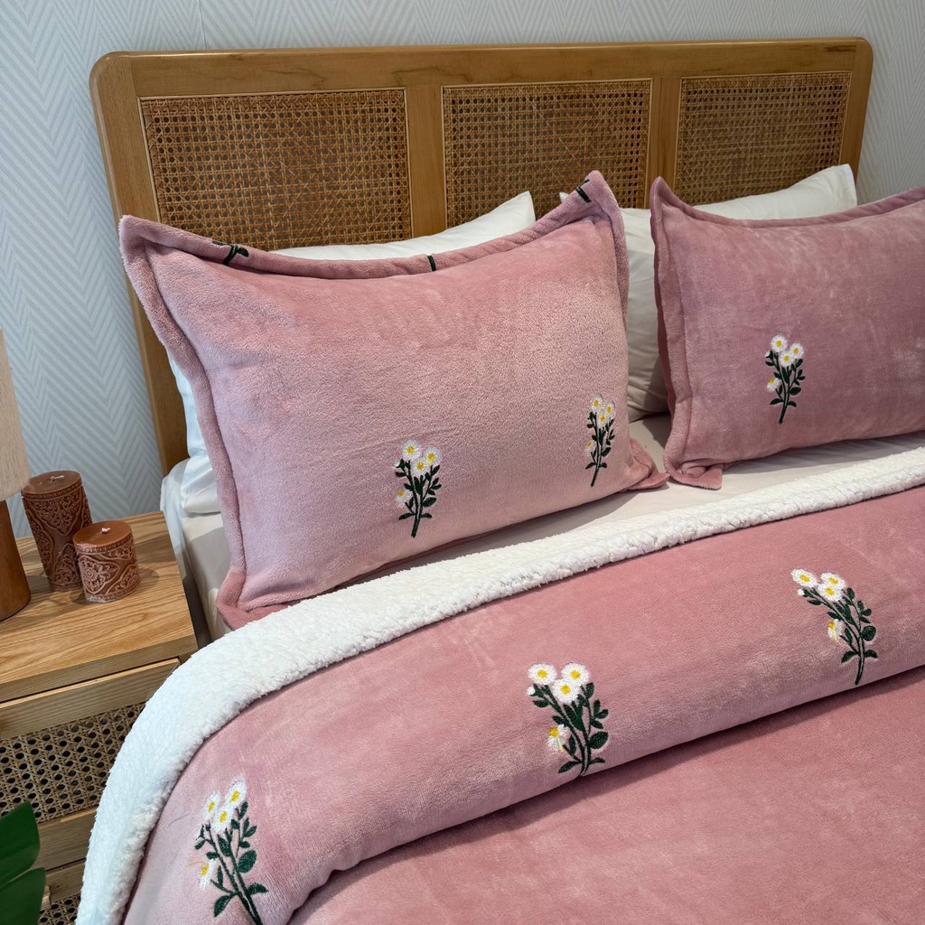 Couverture 3 pieces rose botanique