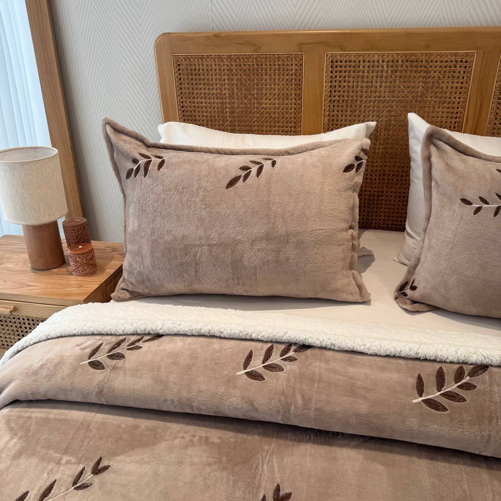 Couverture 3 pieces feuilles beige 