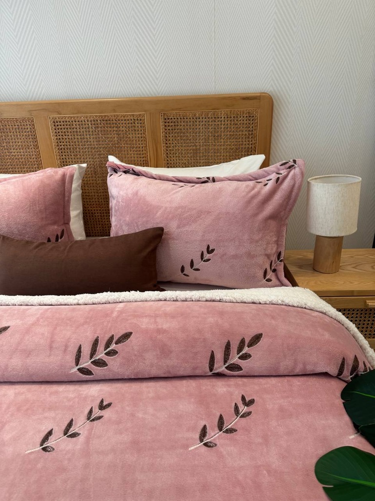 Couverture 3 pieces feuilles rose 