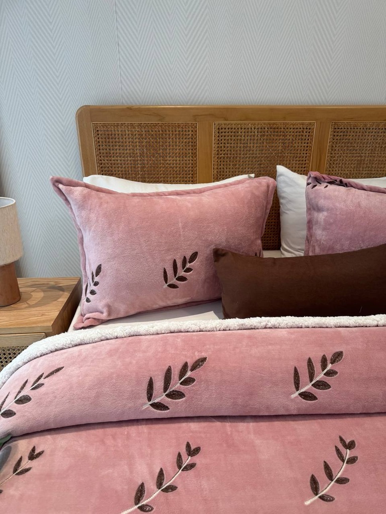 Couverture 3 pieces feuilles rose 
