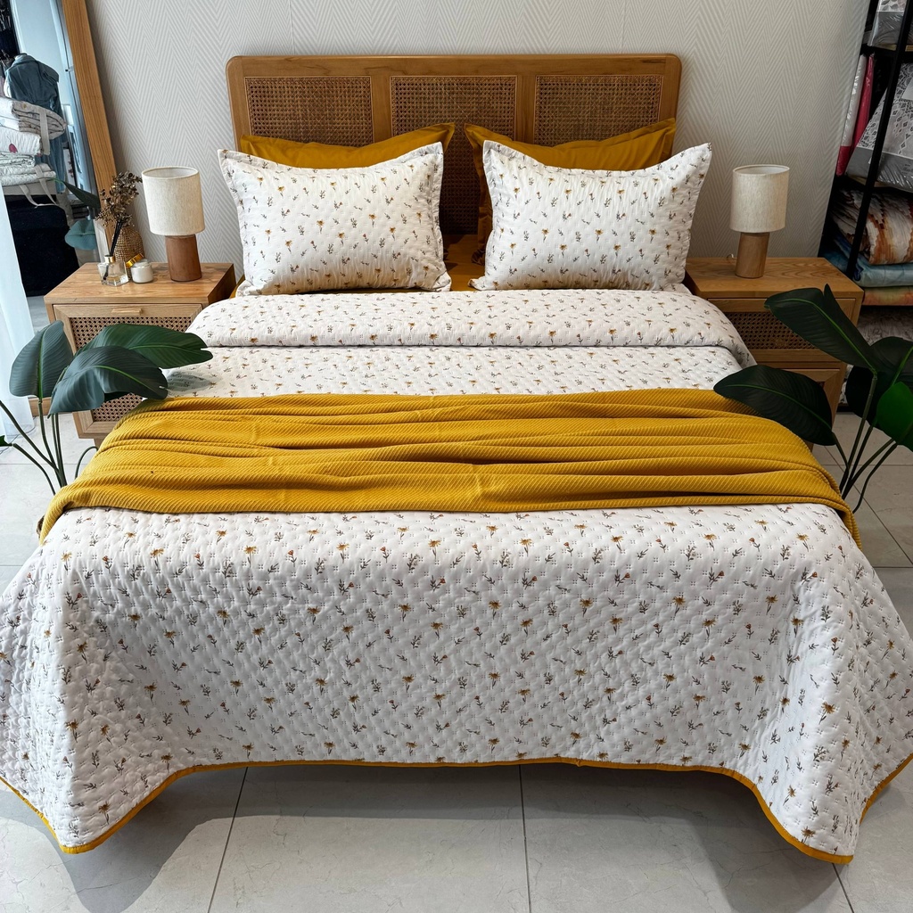 Couvre-lit Matelassé 3 Pièces – Moutarde Élégance