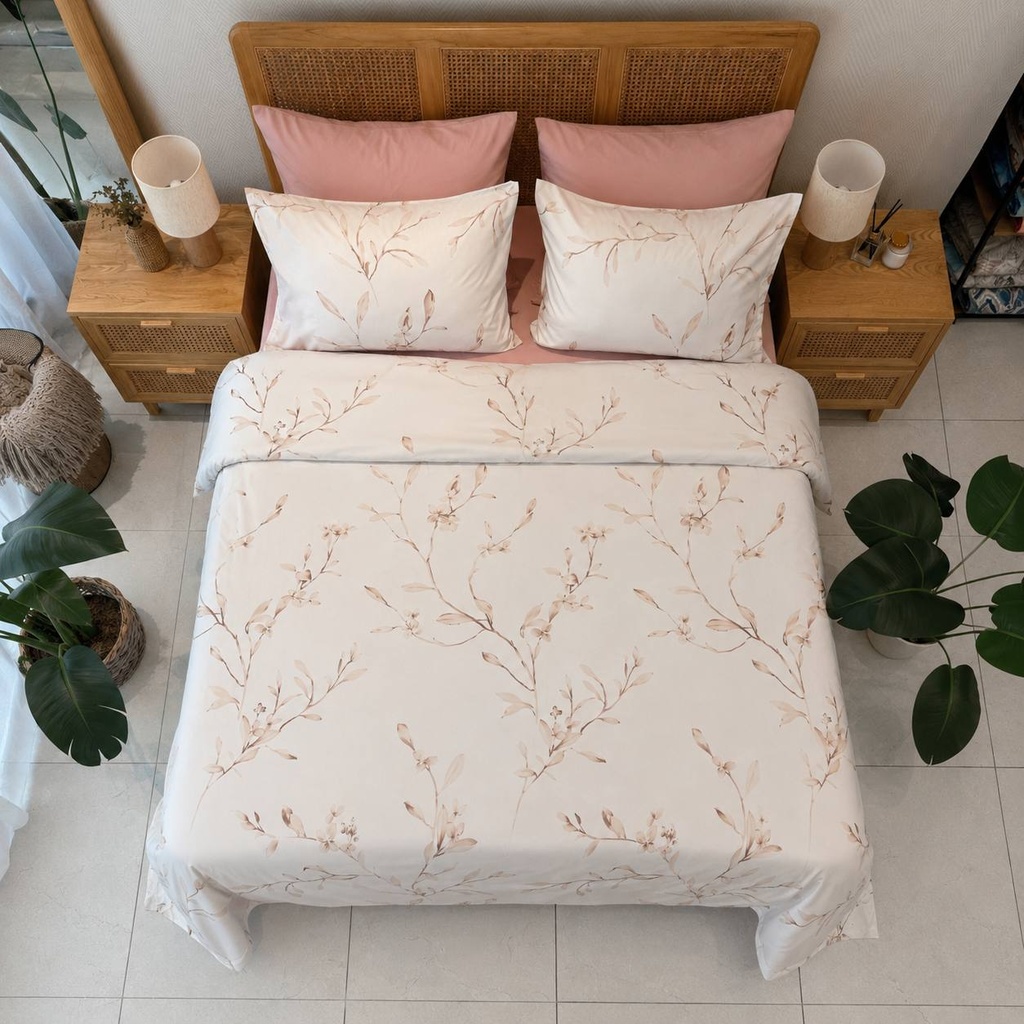 Parure de Draps 6 Pièces – Feuillage Beige
