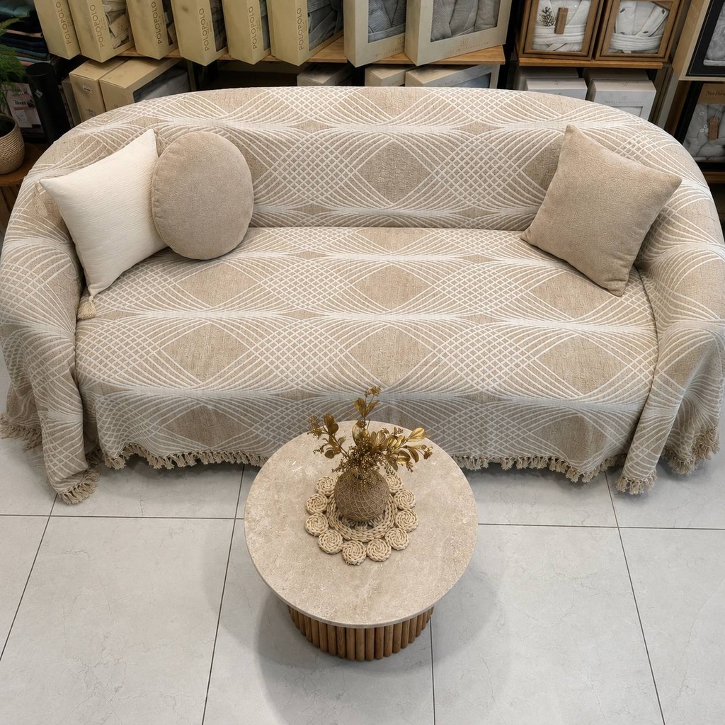 Plaid Tunisien Treillis Beige Double Face
