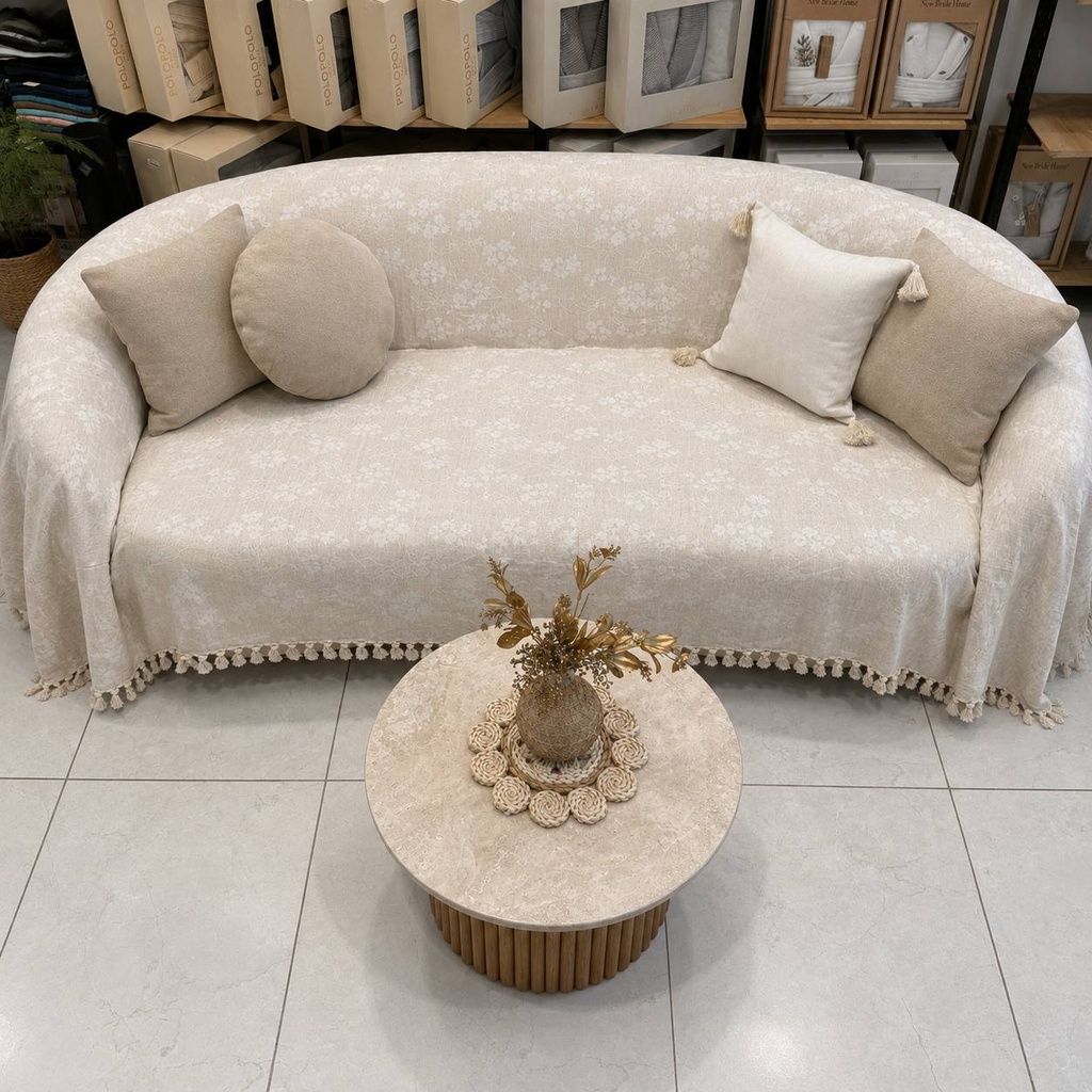 Plaid Tunisien Floral Beige Double Face