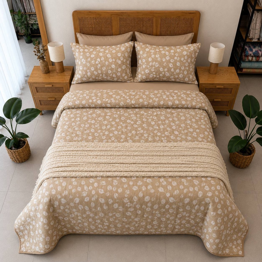 Couvre Lit  3 Pièces – Éclat Floral Beige