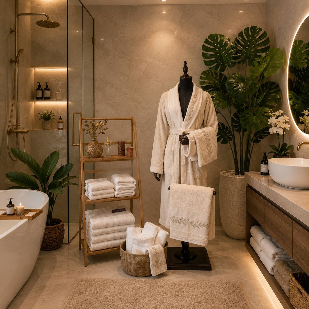Sortie de bain plume Blanc cassé 100% Coton Plume