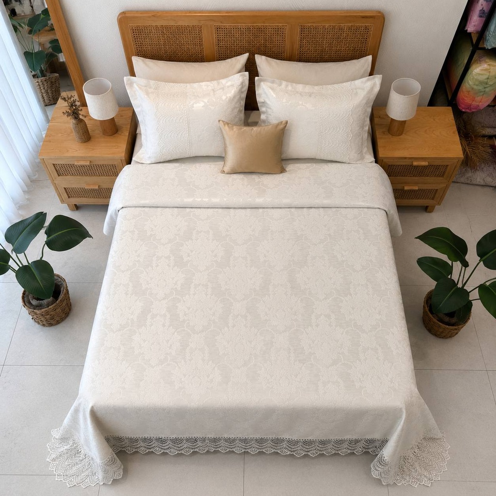Couvre lit 6 pieces Dentelle Blanc