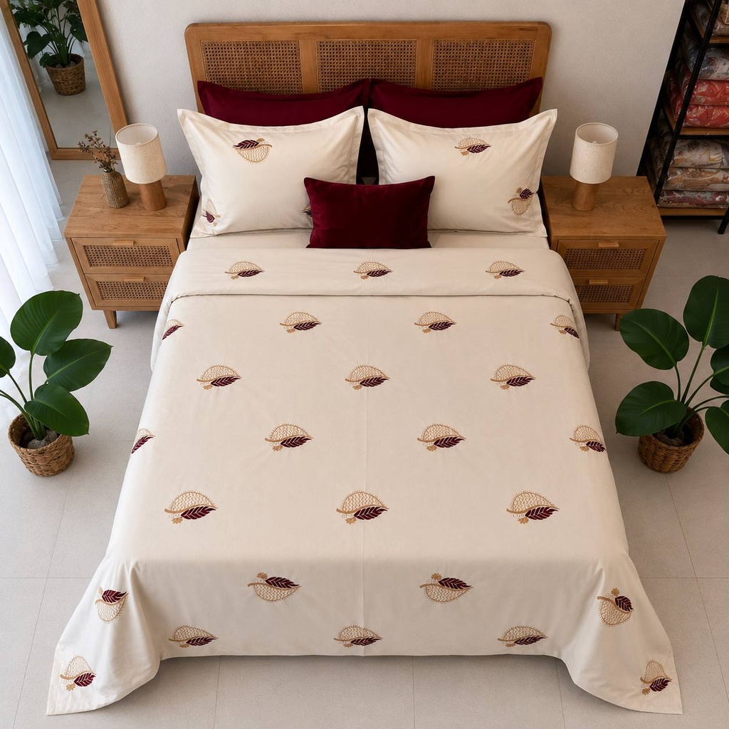 Housse de couette 3 Pieces brode Fleur Rouge