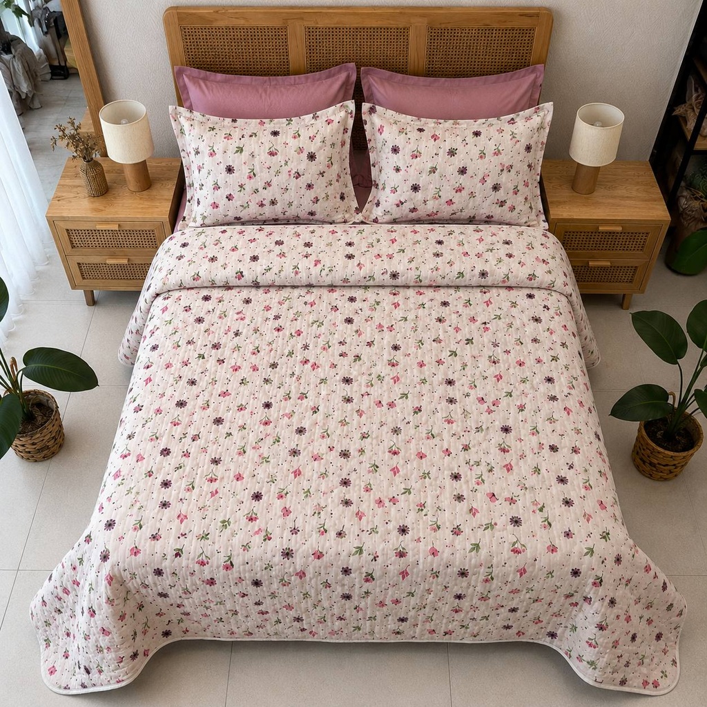 Couvre lit 3 Pieces Tulip Rose 