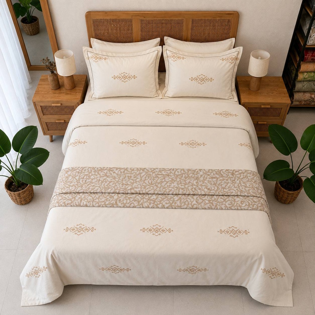 Housse de couette Brodée EMAS HOME Berbère Doré 3 pieces
