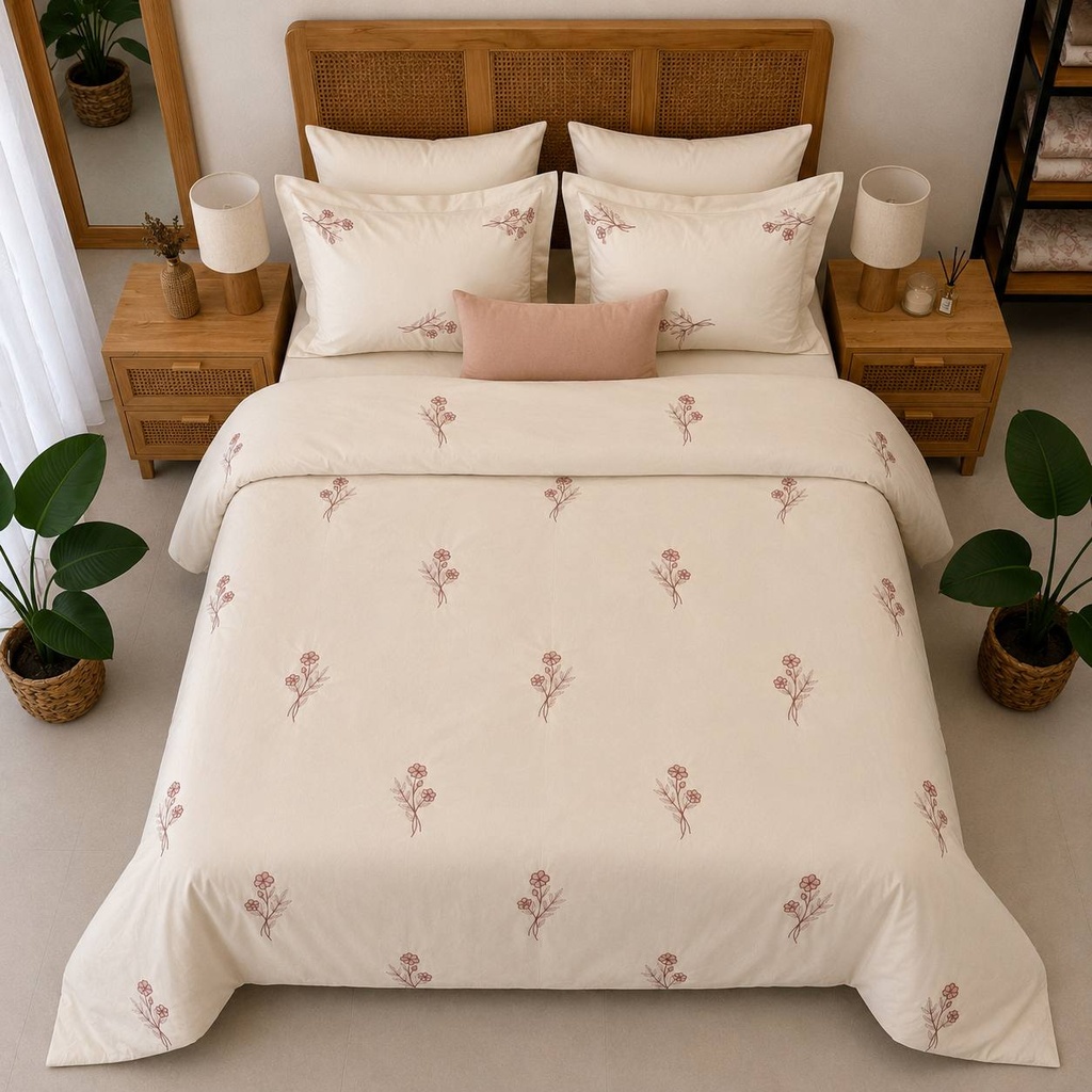Housse de couette a petits bouquets brode 3 pieces
