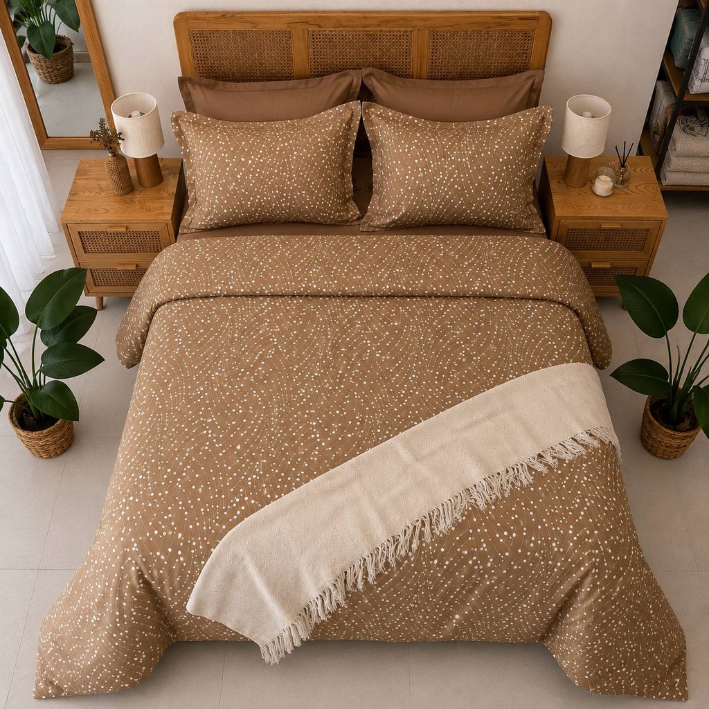 Parure de drap ondulation pointillees beige 6 pieces