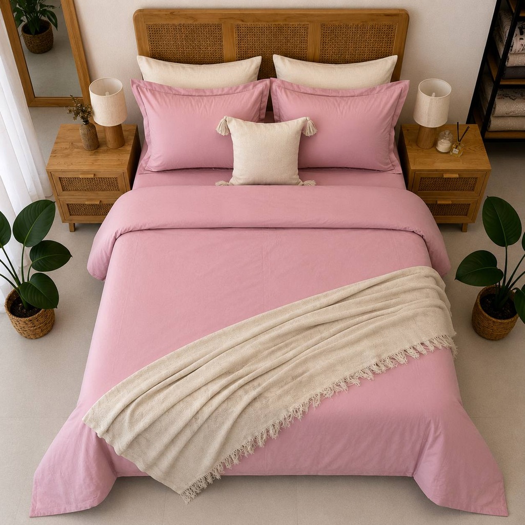 Housse de couette Unis Rose 100% Coton