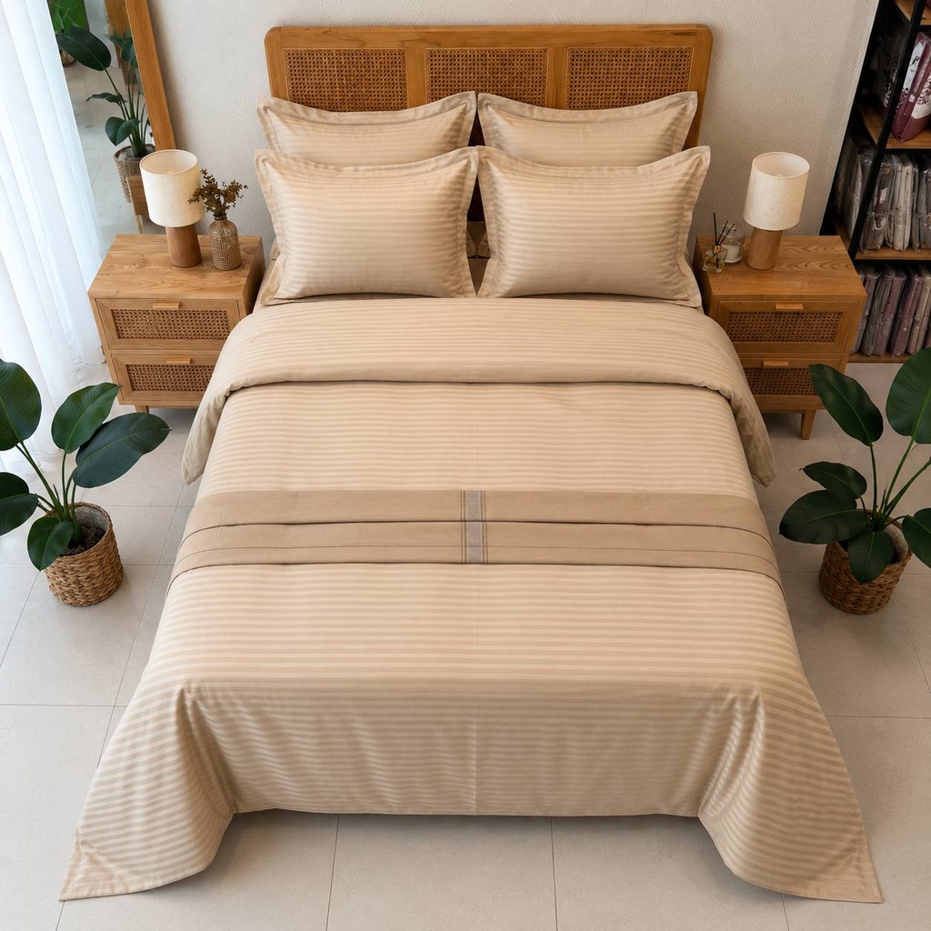 Parure de drap 6 pieces Satin beige 