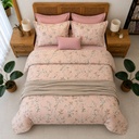 Housse de couette 6 Pieces a rayures Rose 100% Coton