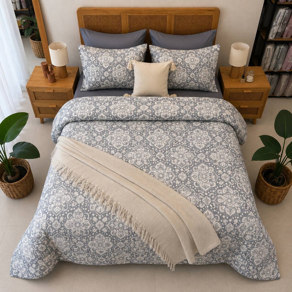 Housse de couette 6 pieces elegance bleu