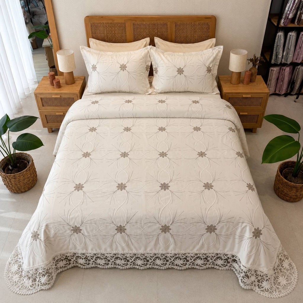 Couvre lit 6 pieces duru fleurs