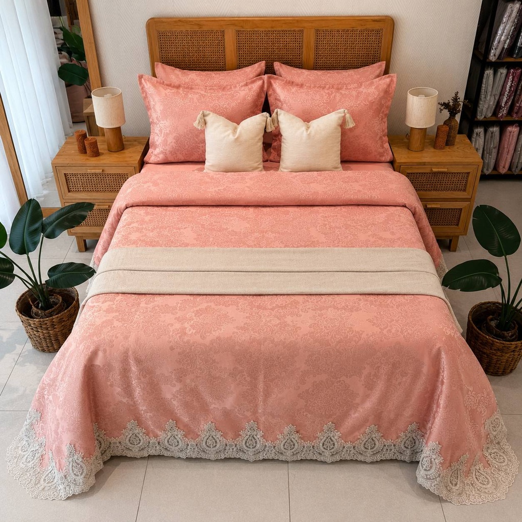 Couvre lit 6 pieces Zumrut Rose