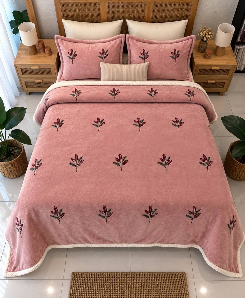 Couverture 3 pieces rose botanique