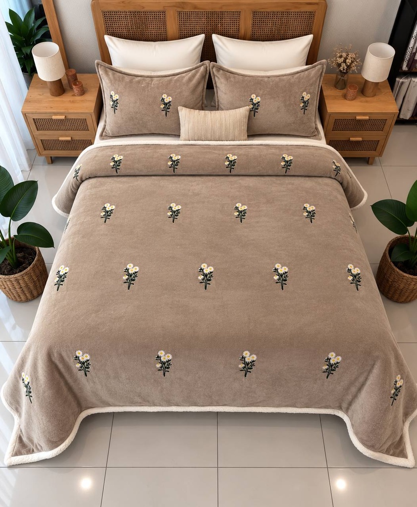 Couverture 3 pieces fleur beige