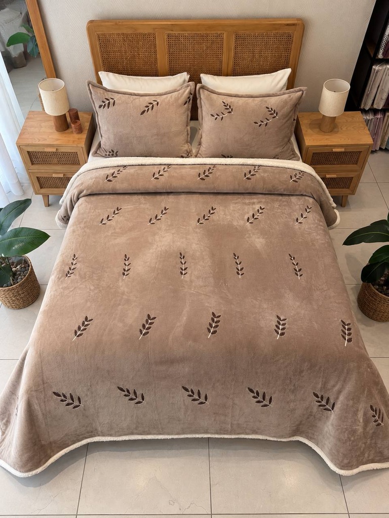 Couverture 3 pieces feuilles beige 