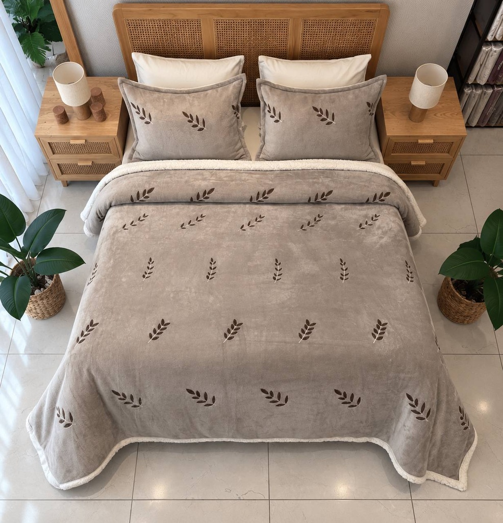 Couverture 3 pieces feuilles gris