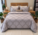 Housse de couette 3 pieces emas brode fleur gris