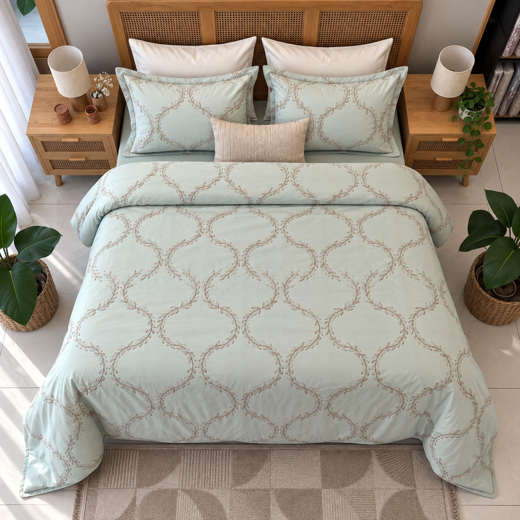 Housse de couette 3 pieces emas brode fleur blanc