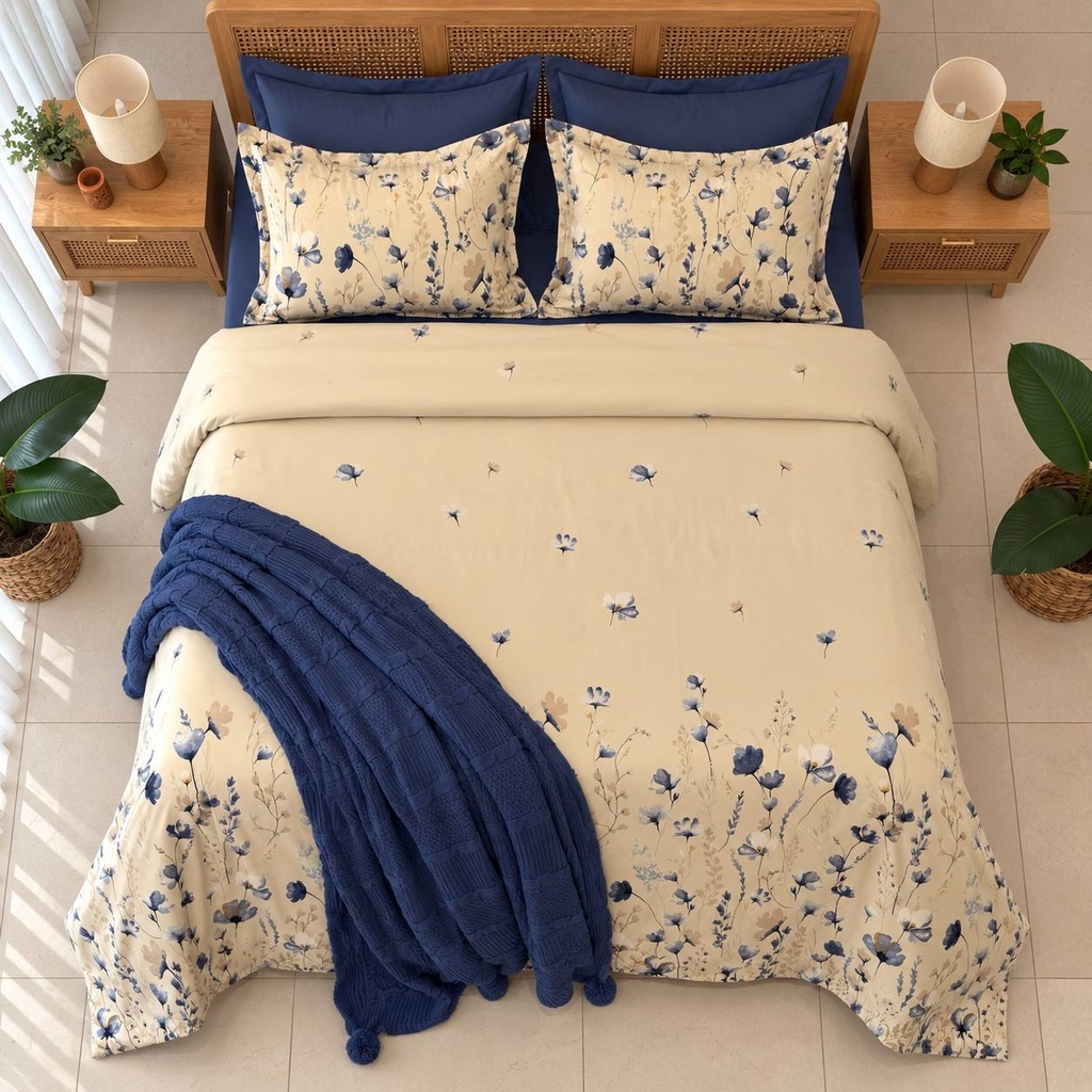 Parure De Drap  6 Pieces floral champetre bleu