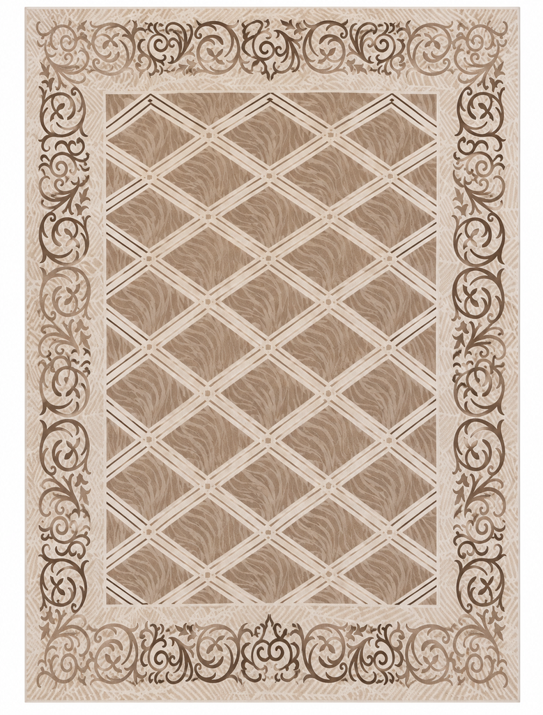 Tapis Géométrique losange avec bordure baroque 