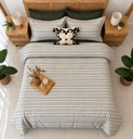 Housse de Couette 6 Pièces 100% Coton a rayes vert