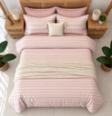 Housse de Couette 6 Pièces 100% Coton a rayes rose
