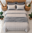 Housse de Couette 6 Pièces 100% Coton a rayes gris