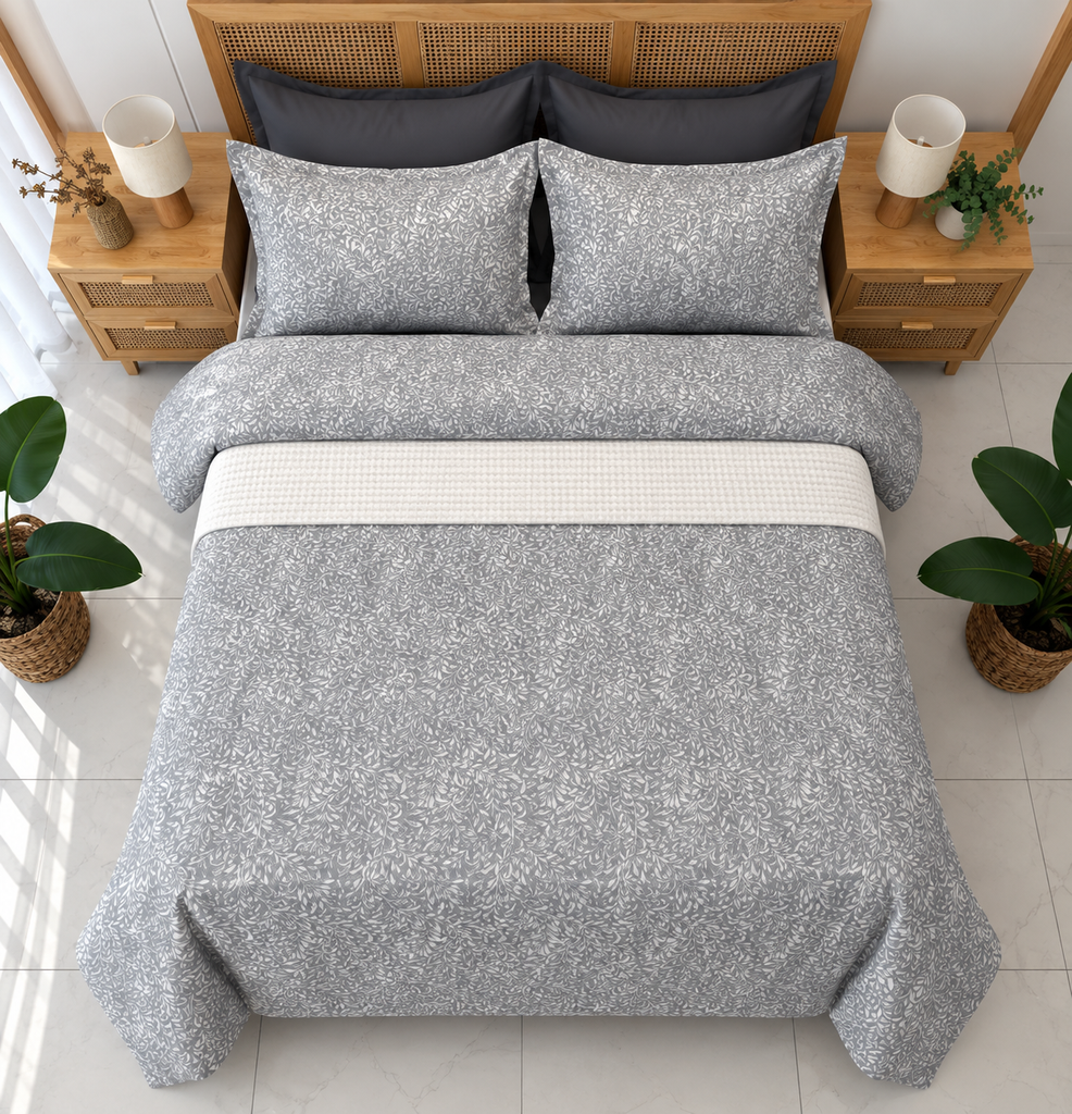 Parure De Drap  6 Pieces Floral botanique gris