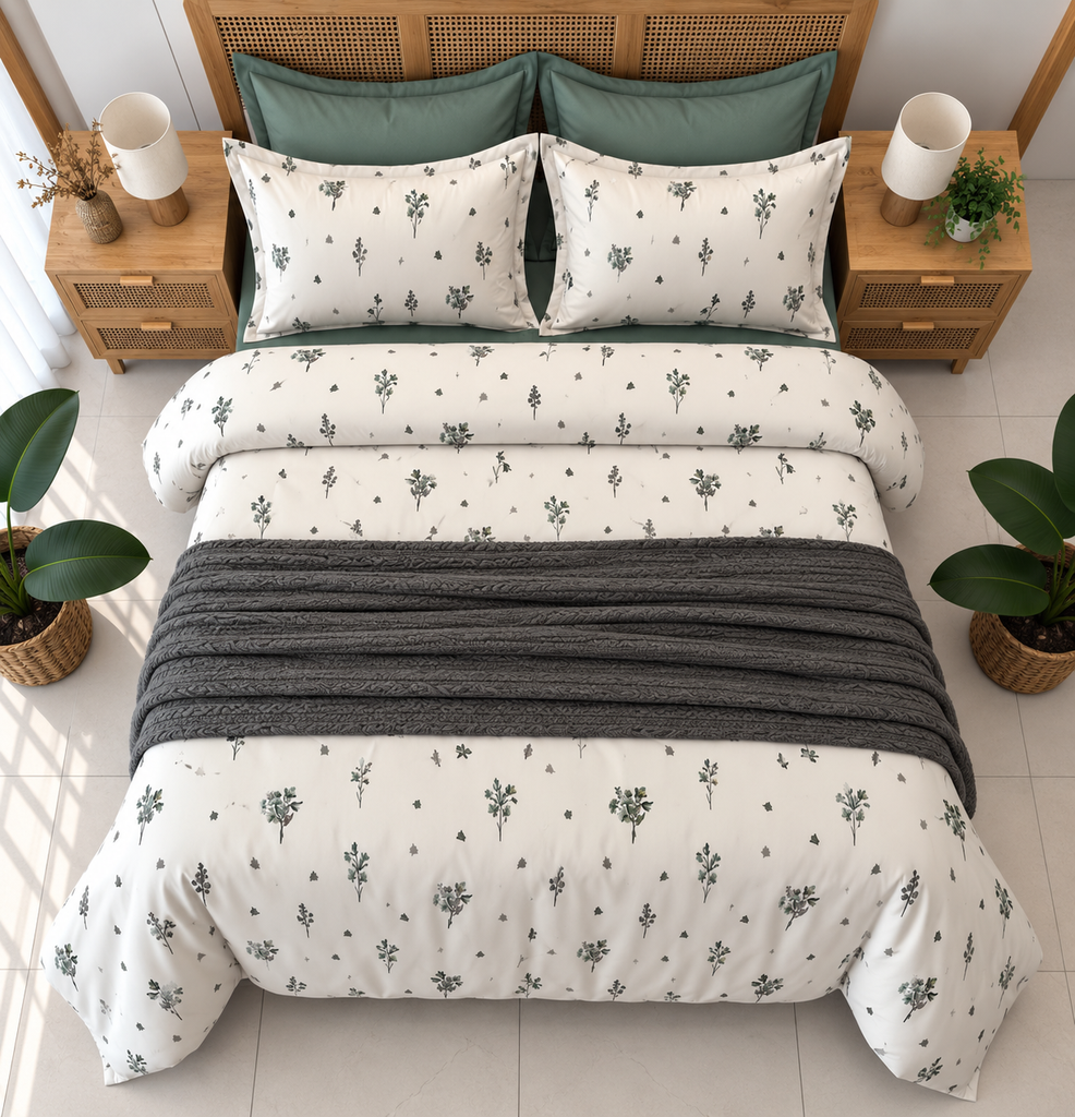     Parure de Draps 6 Pièces – Floral botanique minimaliste