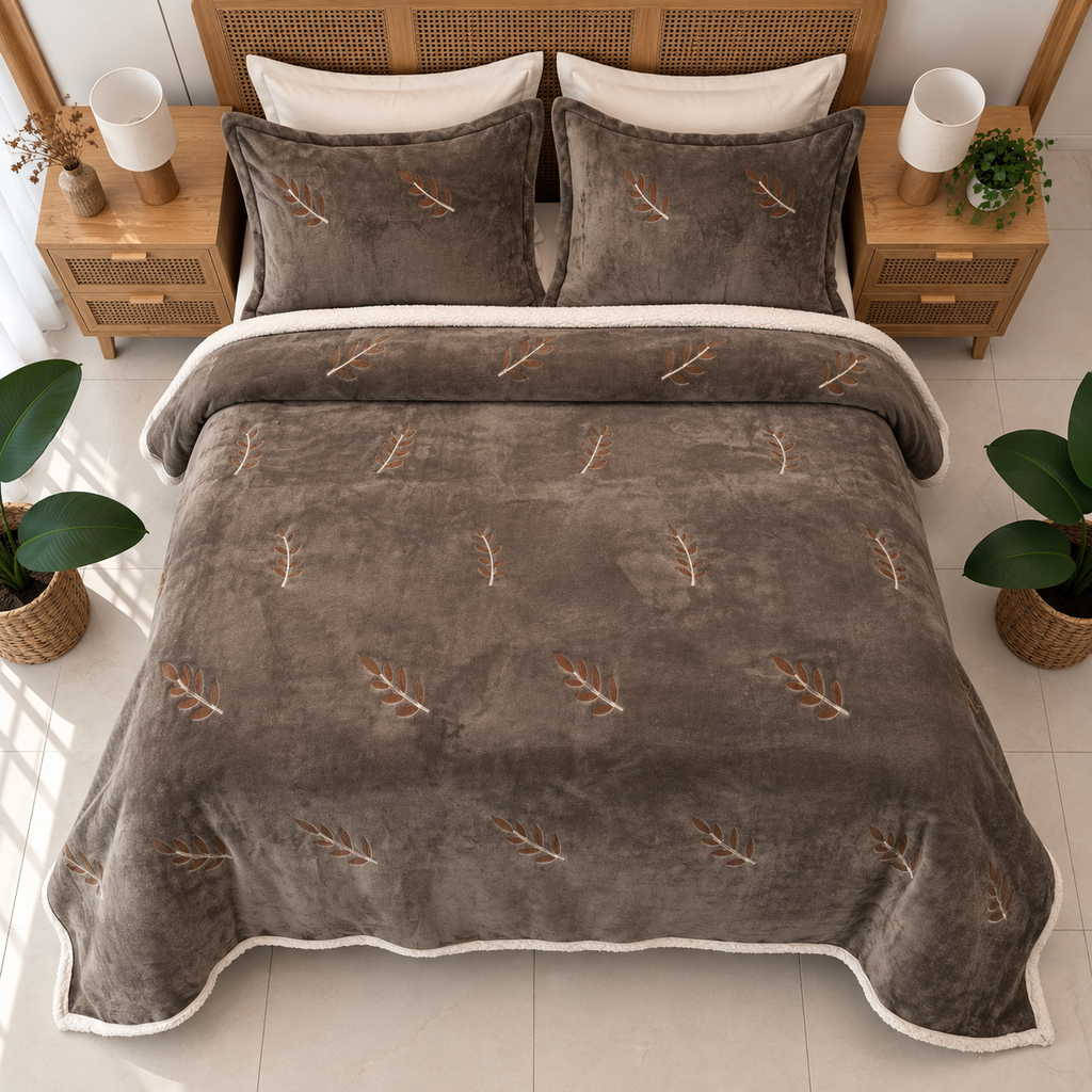 Couverture 3 pieces feuilles marron
